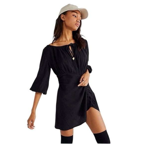 Free People Dresses & Skirts - Free People Port Sunlight Mini Dress Smocked Black Endless Summer Size S #1898